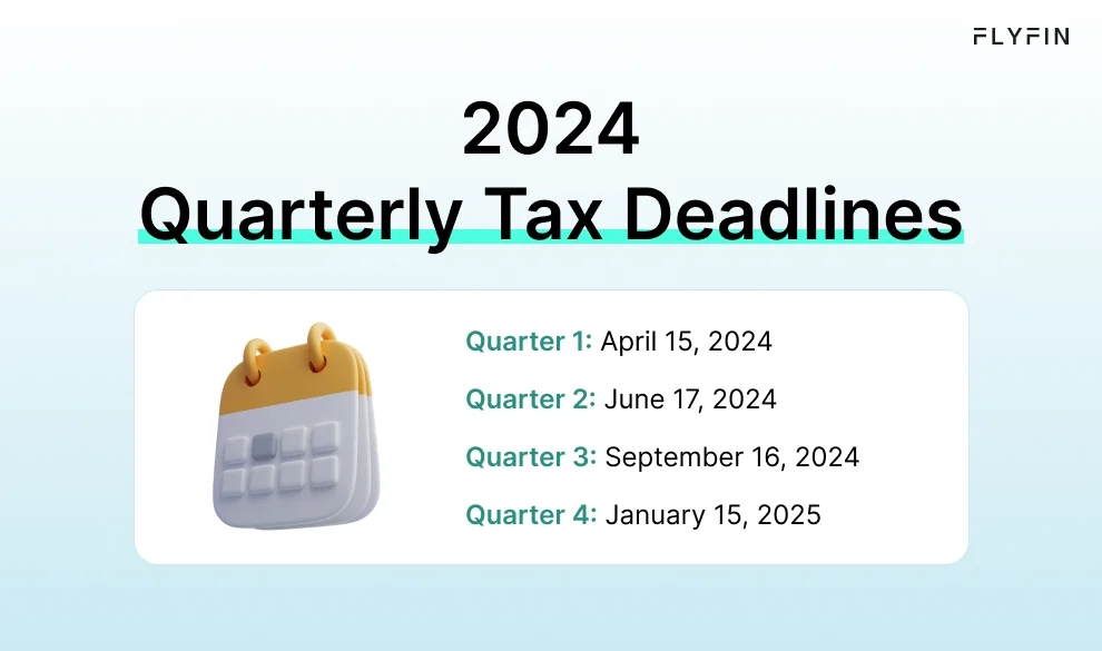 Infographic entitled Important Dates for 2024 Quarterly Tax Payments highlighting when to make payments using an estimated taxes calculator.