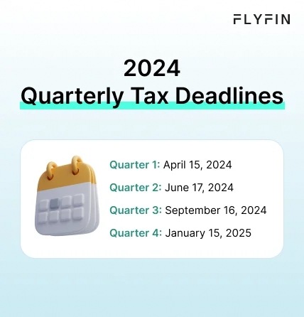 Infographic entitled Important Dates for 2024 Quarterly Tax Payments highlighting when to make payments using an estimated taxes calculator.