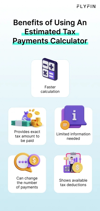 Infographic entitled Five Reasons to Use an Estimated Tax Payments Calculator highlighting the benefits of using an estimated taxes calculator.